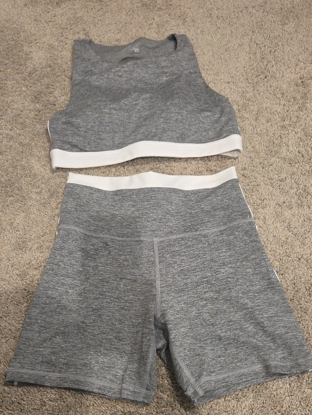 aerie Gray Seamless Active Shorts And Bra Set with White Waistband